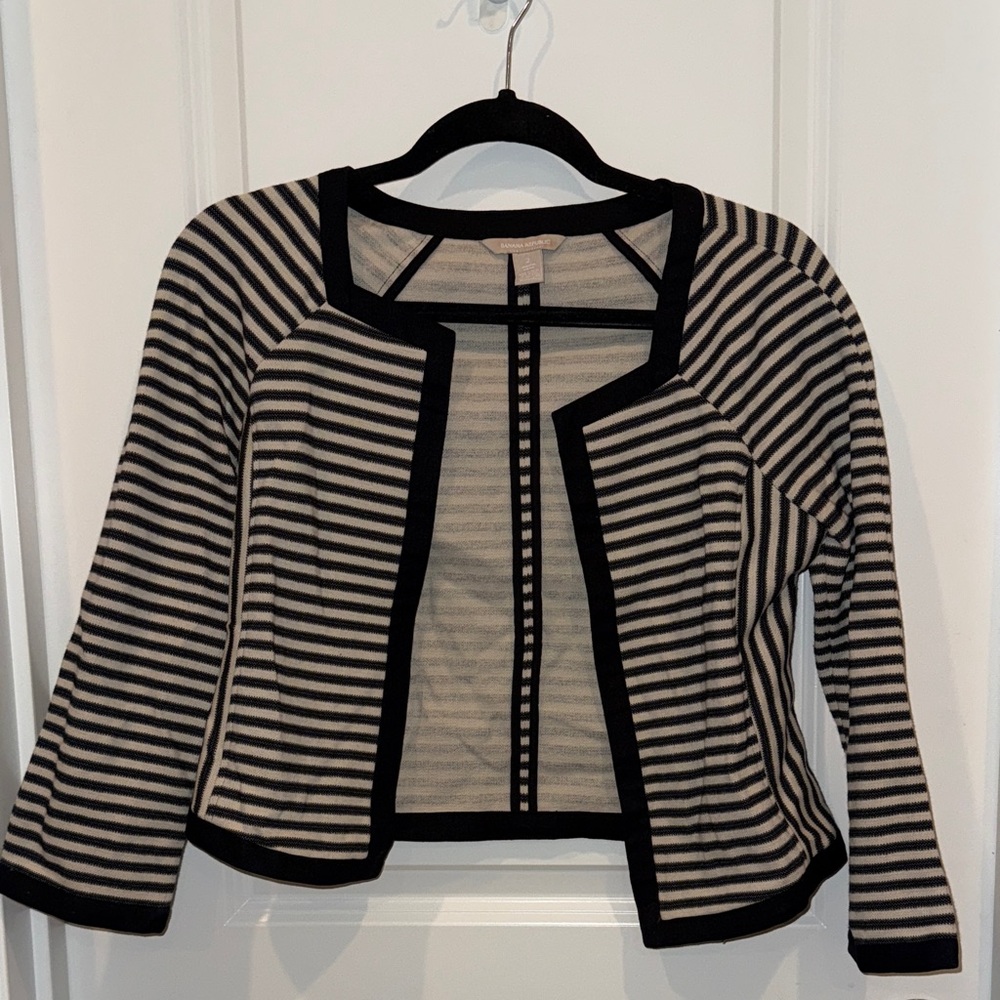 Banana Republic Black and Cream open front Striped Cardigan size 2